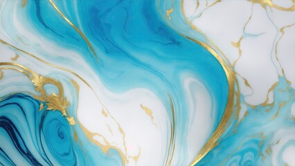 Cyan marble background with gold brushstrokes