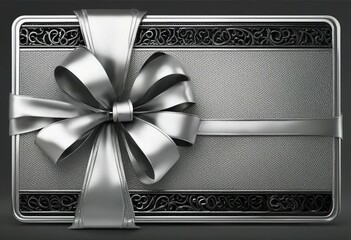 Luxury 3D silver gift card with an elegant silver ribbon