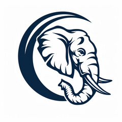 A stylized elephant with a raised trunk forming a crescent, Logo on white background