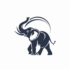 A stylized elephant with a raised trunk forming a crescent, Logo on white background