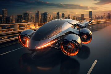 Transport in der Zukunft, schwebendes Auto und autonome Fortbewegung 