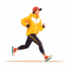 Fototapeta premium Active Runner's Joy: Illustration of a Happy Young Woman Jogging in a White Cartoon Flat Style in a Park
