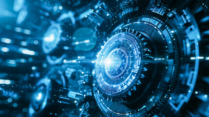 Obraz premium Blue abstract gear and technology background illustration