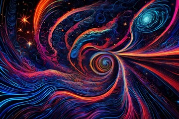 Cosmic dance of wavy patterns in a neon galaxy