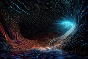 Hypnotic waves of digital light in an otherworldly abyss