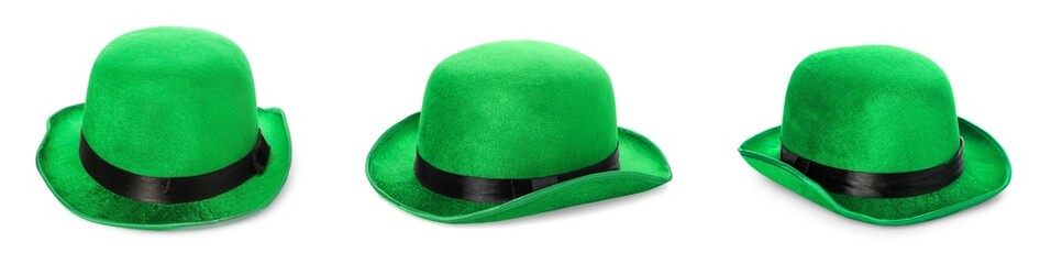 St. Patrick's Day. Green leprechaun hats isolated on white, set