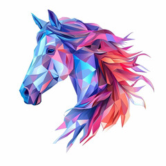 Geometric horse head with flowing mane in polygons, Logo on white background