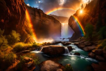 Fototapeta na wymiar rainbow and waterfall