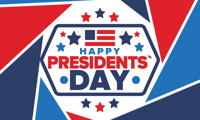 Happy Presidents day in United States. Washington's Birthday. Federal holiday in America. Celebrated in February. Patriotic american elements. Poster, banner and background. Vector illustration