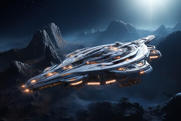 Raumschiff der Zukunft erkundet neue Welten im unendlichen Kosmos