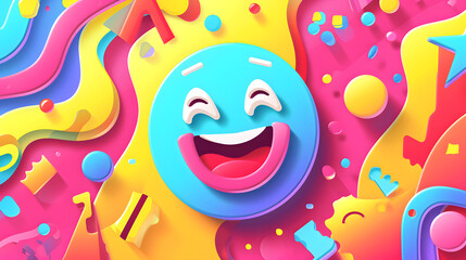 Fototapeta na wymiar Smile face happy laugh emoji emoticon with colorful vibrant background, happiness concept