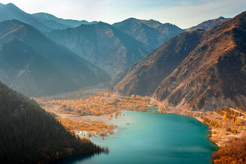Lake and mountains. Issyk Lake in Kazakhstan