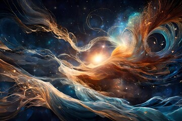 Abstract cosmic waves colliding in a celestial ballet