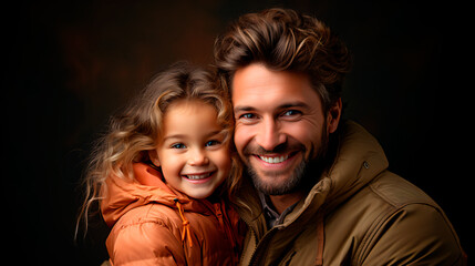 30s white father with his child daughter smiling and looking at camera, concept of fathers day 