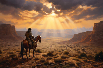 Texas daylight cowboys astride sturdy horses trave