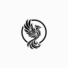  Phoenix logo template vector drawing, outline style and black color