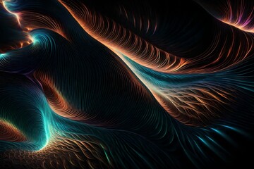 Glowing fractal waves merging and diverging