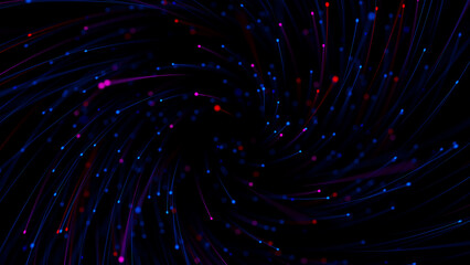 Colorful data signal moving towards with trails slightly rotate. Fiber optics, internet data stream. Telecommunication. 3d Render illustration
