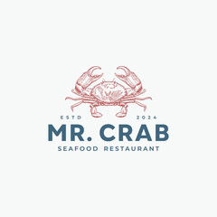 Vintage crab hand drawn logo design