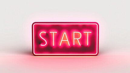 neon red 3D sign, long rectangular, luminous inscription start, on a white background
