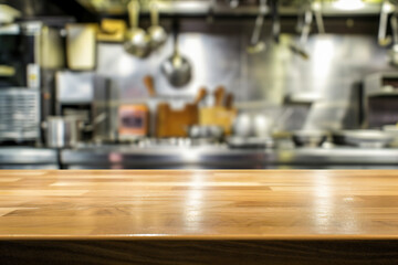 Fototapeta na wymiar Tabletop in professional restaurant kitchen background