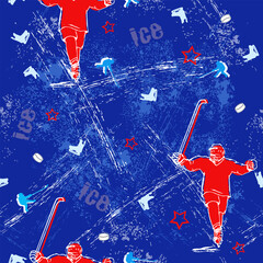 Ultra blue hockey pattern. Winners. Children hockey players.