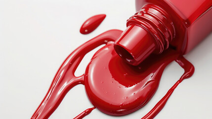 Naklejka premium close-up of liquid red nail polish pouring from a glass bottle