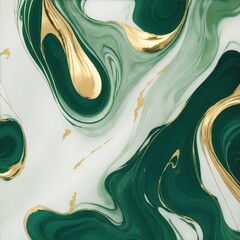 Green and White marble background with gold brushstrokes