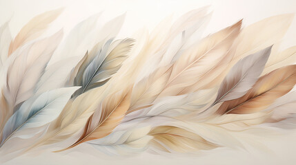 Floating Abstract Feathers in Neutrals colors Background Ai Generative