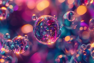 Printed kitchen splashbacks Macro photography Abstract macro shot of vibrant soap bubbles, their colors and reflections creating a captivating and whimsical pattern.