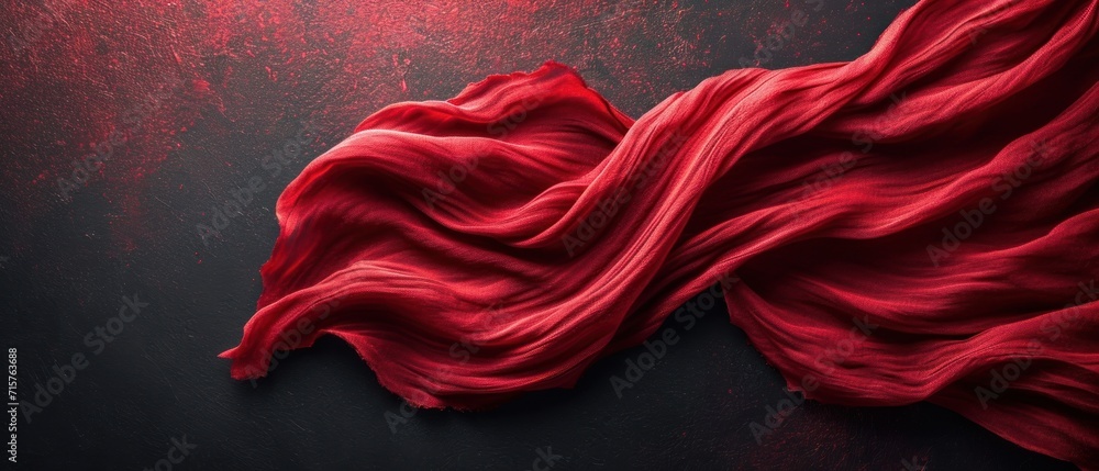 Poster a close up of a red cloth on a black surface with a red light in the middle of the image and a red l