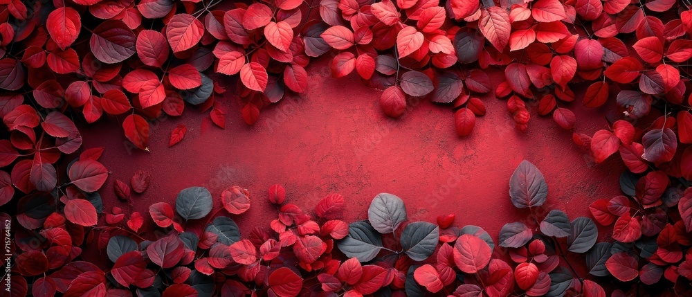 Canvas Prints  a red background with lots of leaves and a heart shaped hole in the middle of the center of the image is a red background with lots of leaves and a heart shaped in the middle.