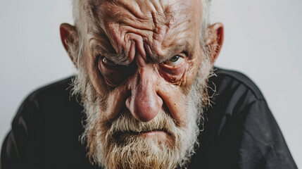 Photo of angry old man pensioner unhappy mad crazy conflict disagreement - obrazy, fototapety, plakaty