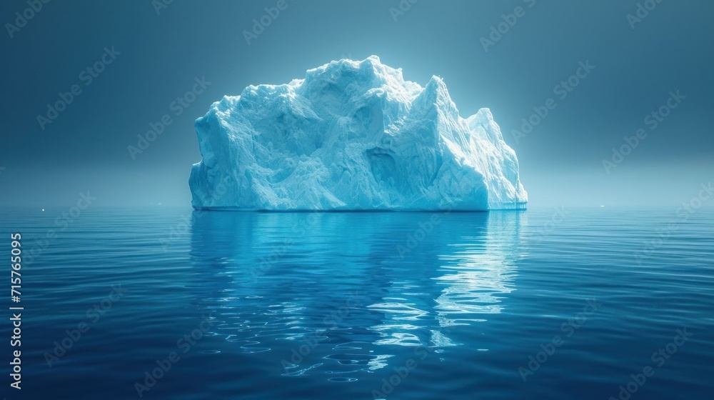 Poster a large iceberg floating on top of a body of water next to a large iceberg in the middle of the ocea