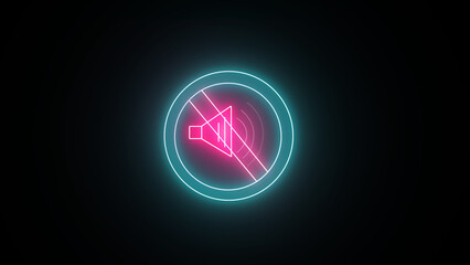 Isolated on a black backdrop, glowing neon speaker volume, audio speech sound symbol, and media music icon.