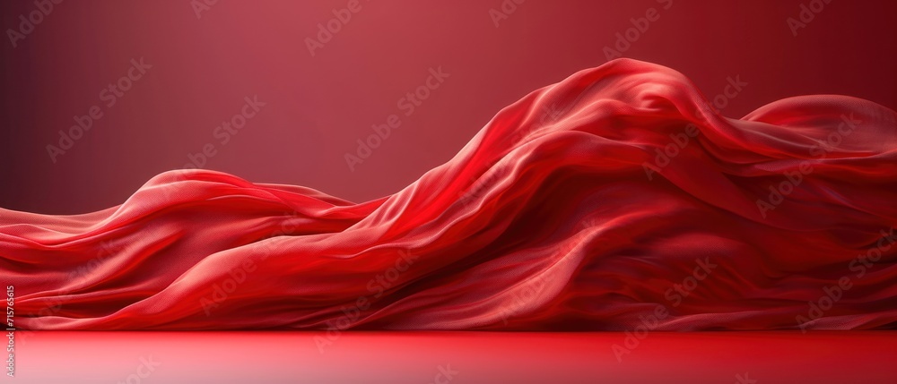 Poster a red silk fabric blowing in the wind on a red background with a red light in the middle of the imag
