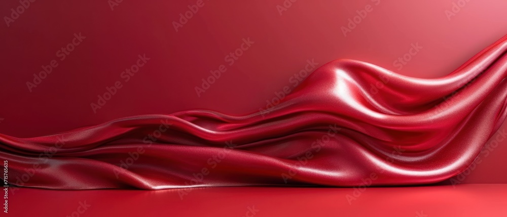 Poster a red flowing fabric on top of a red floor with a red wall in the background and a red floor lamp in