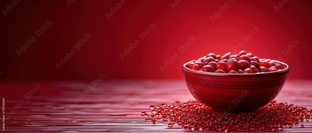 Aufkleber a red bowl filled with raspberries sitting on top of a red table next to another bowl of raspberries