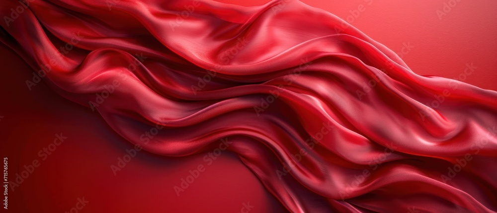 Poster a red silk fabric blowing in the wind on a red background with a white spot in the middle of the ima