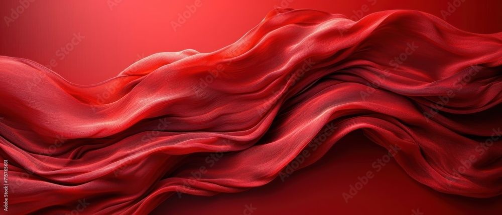 Poster a red silk fabric blowing in the wind on a red background with room for a text or image or a logo on