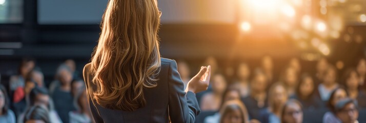 Female conference: Speaker in action - AI Generated