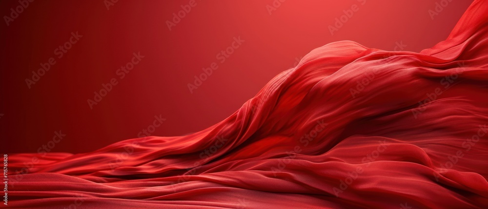 Poster a red silk fabric blowing in the wind on a red background with a red light in the middle of the imag