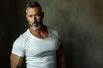 Naklejka premium Muscular man with short stubble shot