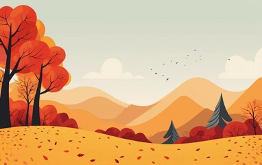 Vector illustration in flat linear style - beautiful autumn

