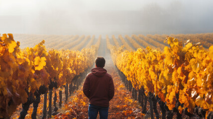 man in vineyard in autumn
