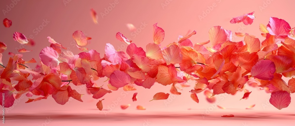 Aufkleber a bunch of pink and orange flowers floating in the air on a pink background with a light reflection 