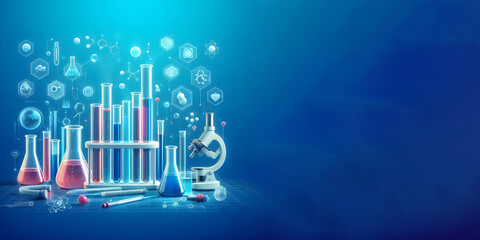 Science and chemistry background, banner with space for text - obrazy, fototapety, plakaty
