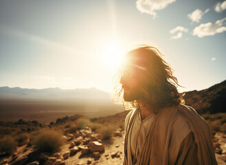 Jesus Christ standing in the wilderness - obrazy, fototapety, plakaty