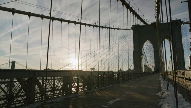 Brooklyn Bridge on cold morning, New York City, NY, USA