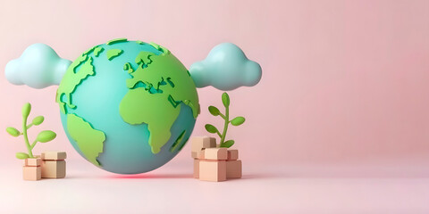 earth globe on isolated background, banner with space for text